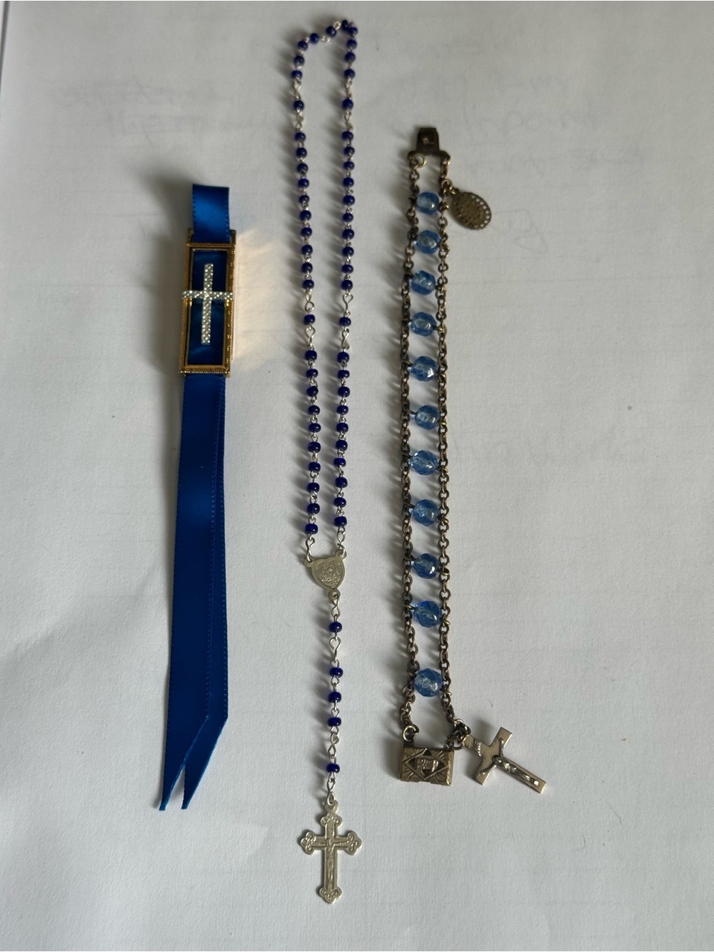 3-piece Prayer Set Blue Bead Rosary Blue Crystal Rosary Bracelet Cross Bookmark